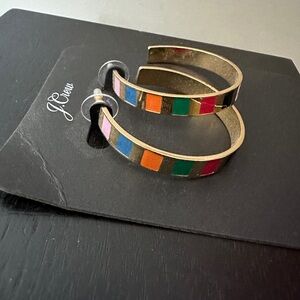 Rainbow-striped enamel hoop earrings